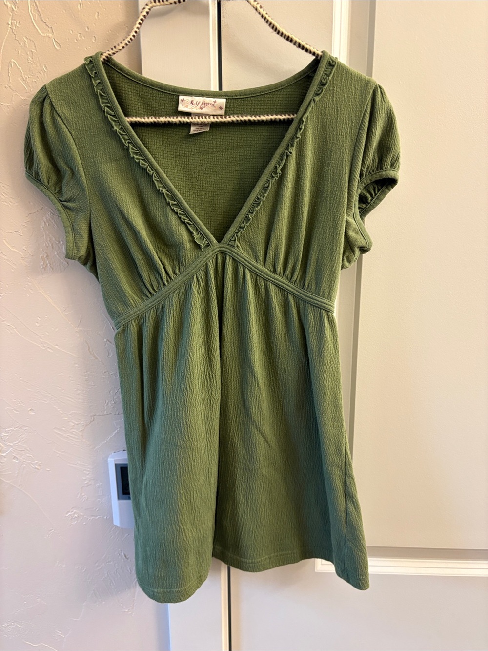 Self Esteem Olive Green V-Neck Empire Waist Tunic
